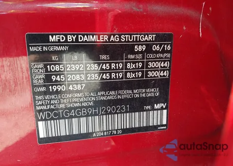 2017 Mercedes-Benz Gla 250 4Matic z USA, uszkodzony, nr VIN WDCTG4GB9HJ290231